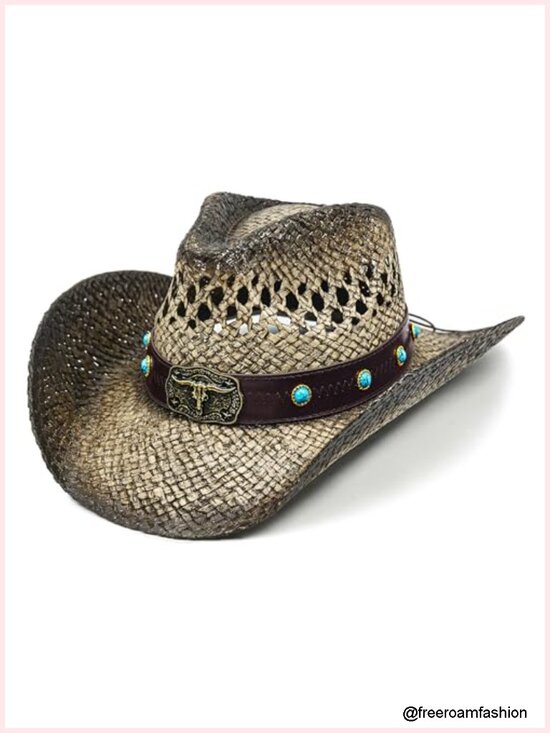 Straw Cowgirl Hat with Shapeable Brim, Wide Brim Western Sun Hat for Women main image 6